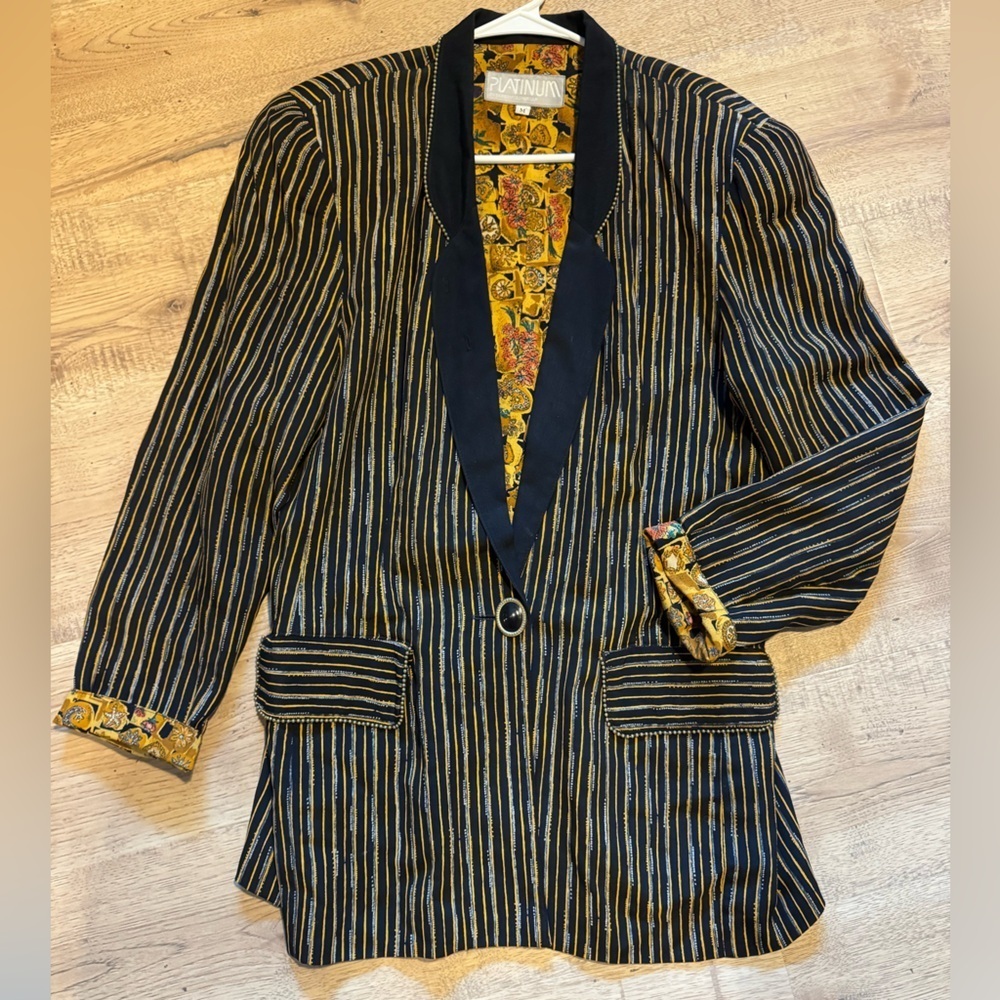 Vintage 90s Platinum Dorothy Schoelen Blazer Black Gold M